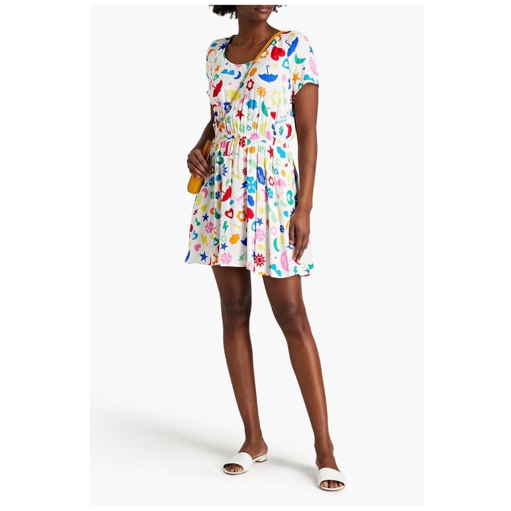 NWT MOSCHINO Gathered 90's Print Jacquard Soft Loose Day Mini Dress Size Small - Picture 3 of 5